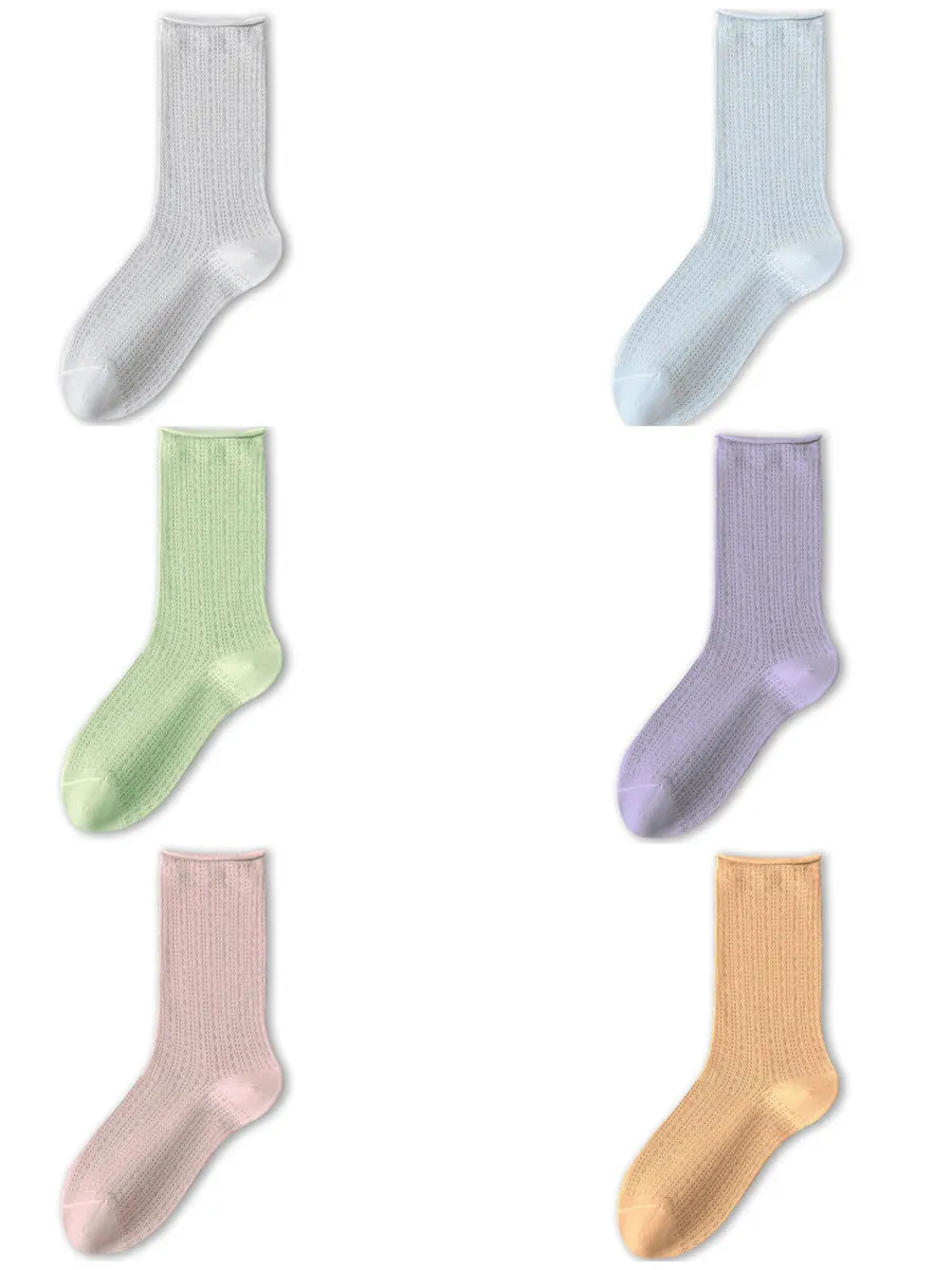 6 Pairs Woen Solid Thin Cotton Socks CX002