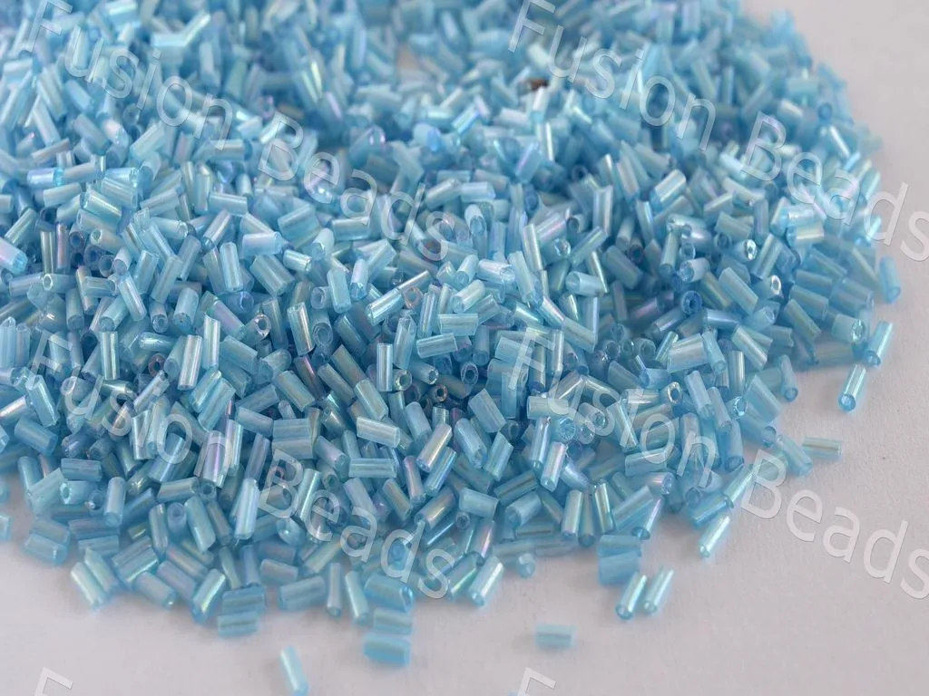 Aqua Blue Transparent Luster Bugle / Pipe Beads (Wholesale)