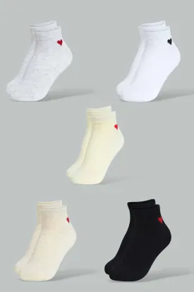 Assorted Heart Ankle Socks For Women (Pack of 5)