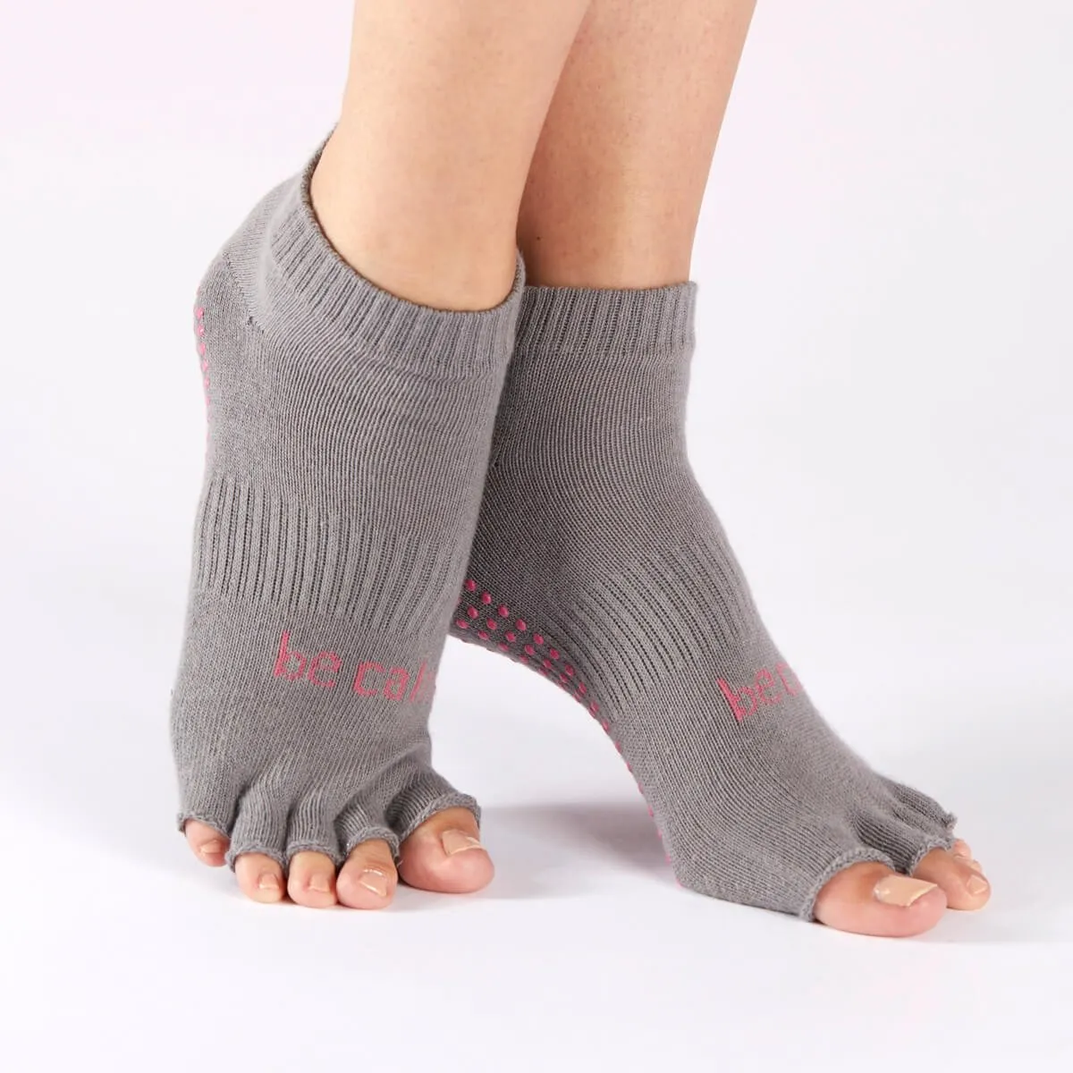 Be Calm Half Toe Grip Socks - Dark Grey Candy Pink (Barre / Pilates)