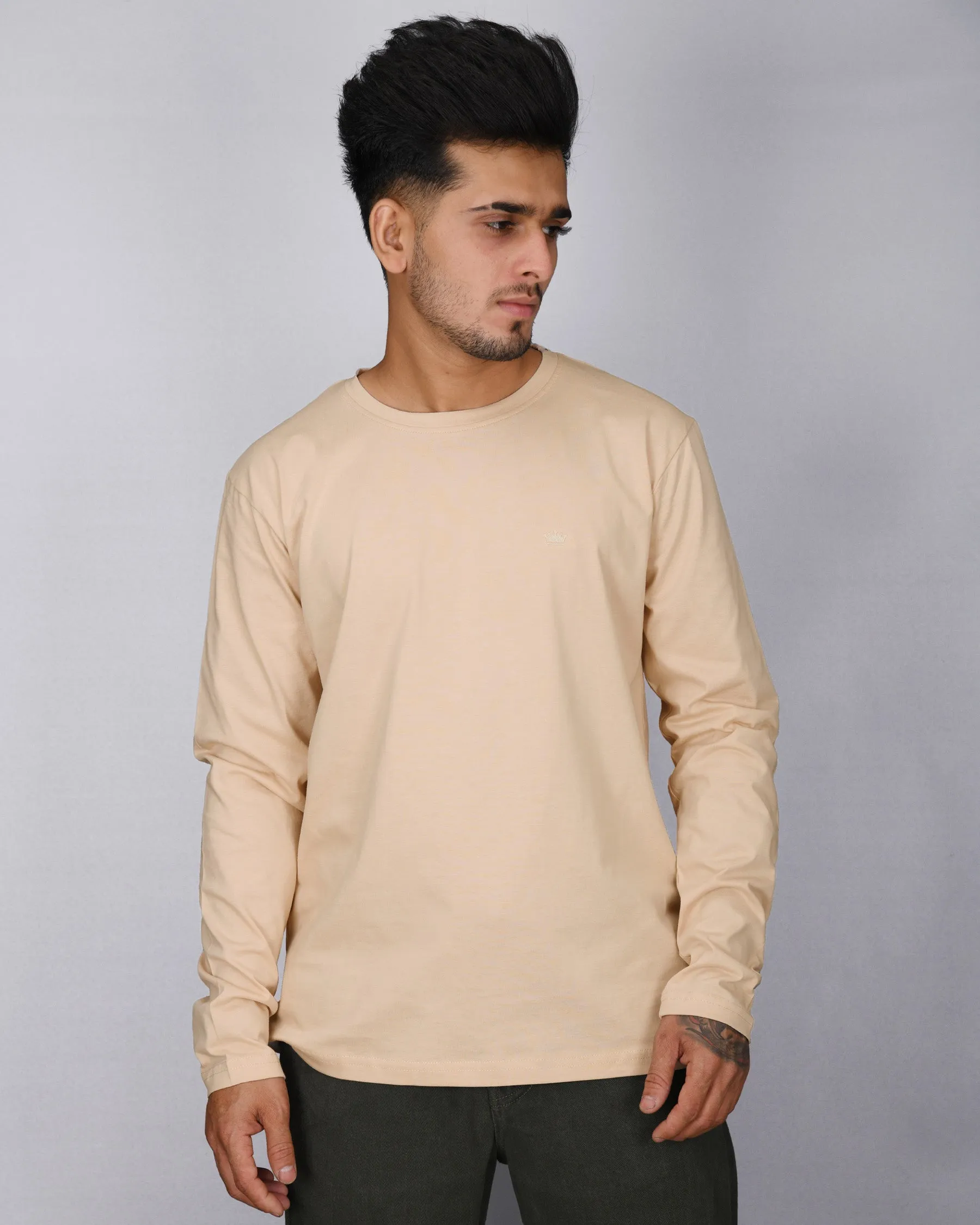 Beige Full-Sleeve Super soft Premium Cotton T-shirt