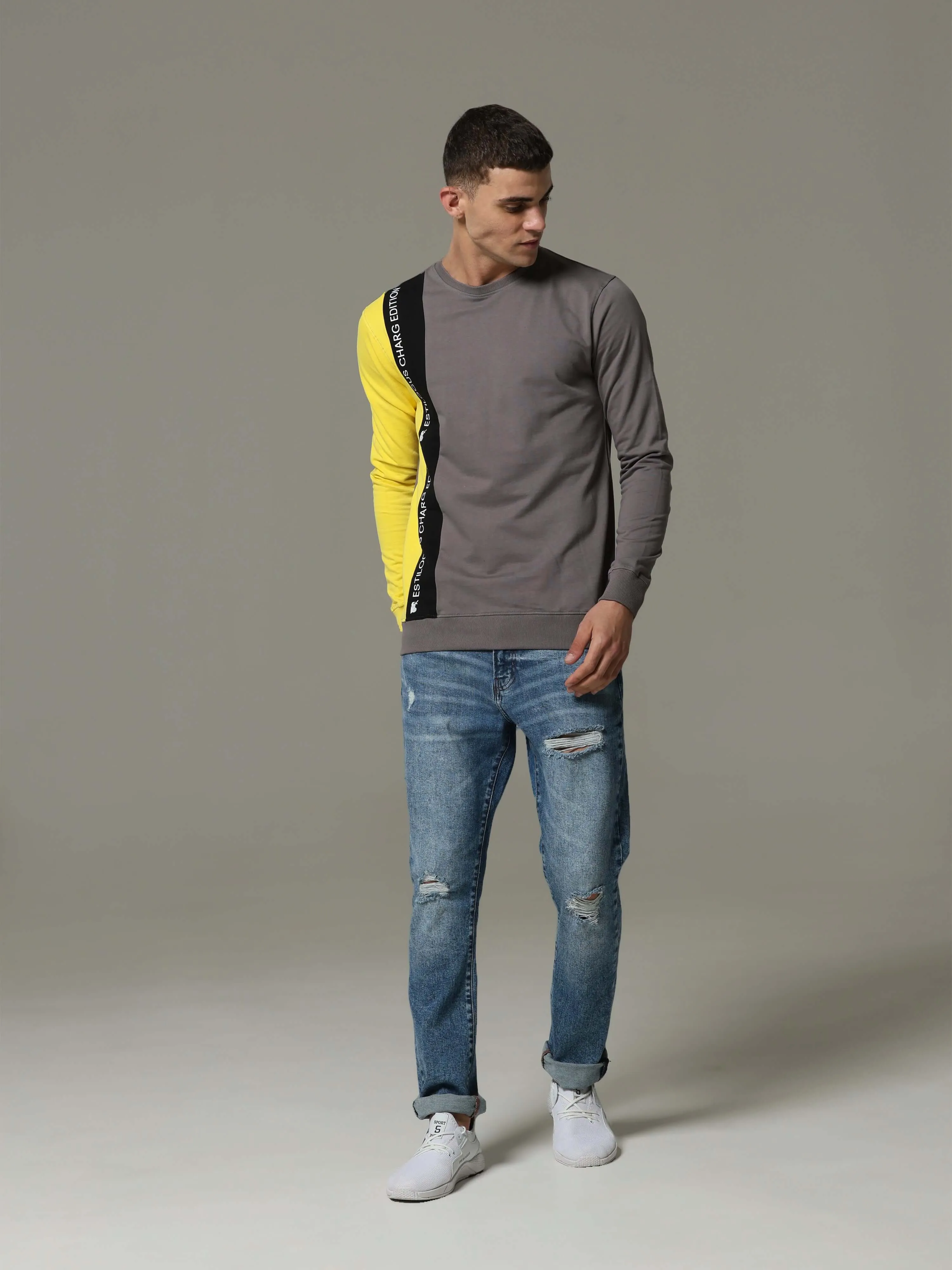 Charg Colorblock Steel Gray Sweat Shirt