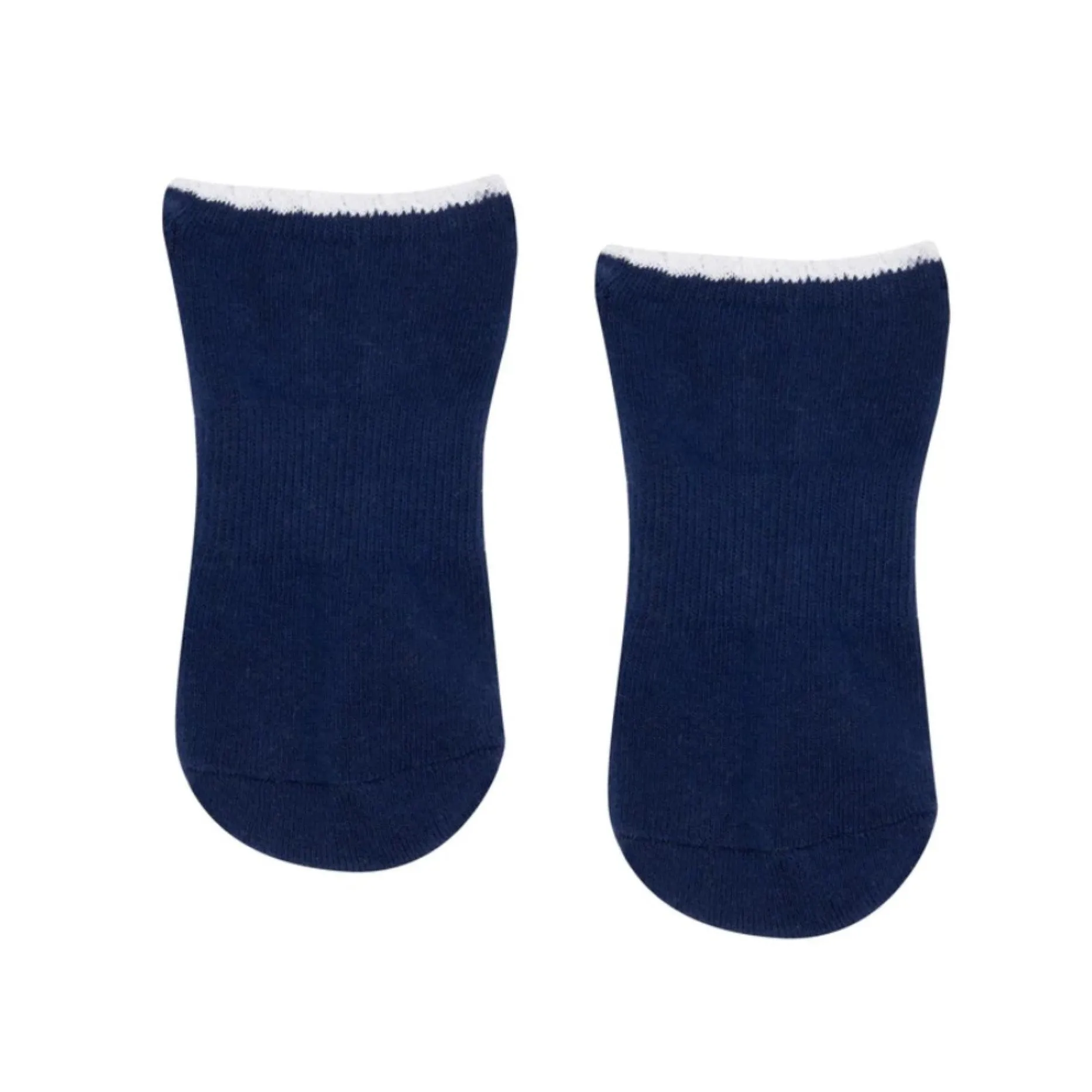 Classic Low Rise Grip Socks - Navy White Stripe Frill (Barre / Pilates)