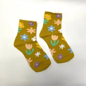 Floral Print Casual Socks - Yellow