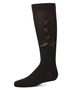 Girls' Weaved Velvet Bow Knee High Socks