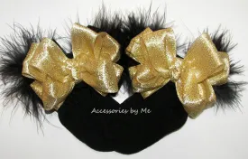 Gold Black Marabou Bow Socks