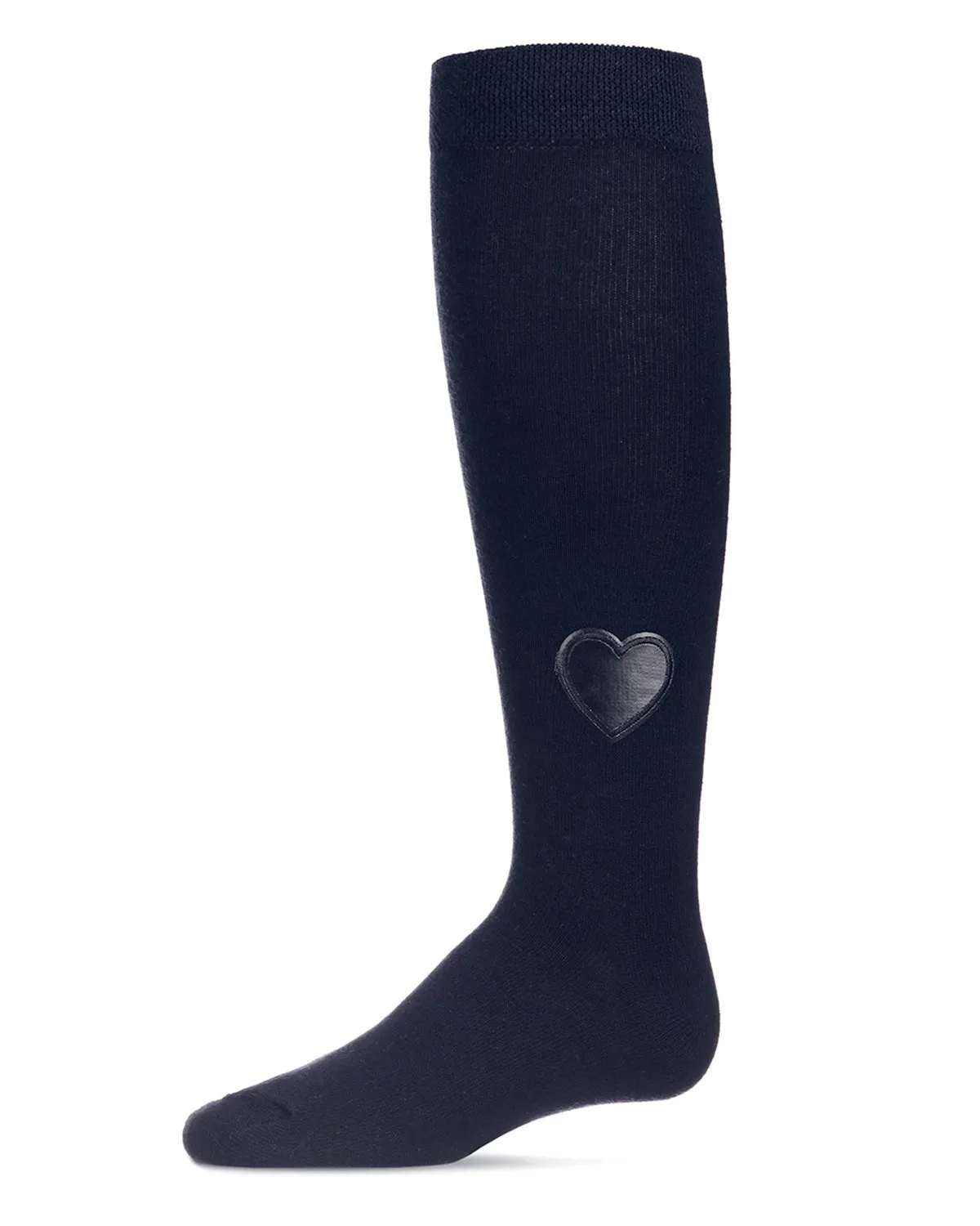 Heart Patch Cotton Blend Girls Knee High Socks