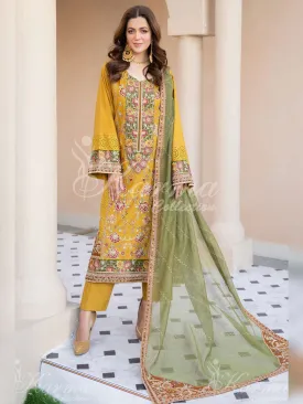 Karma Collection "Naqsh" Mustard Cotton Embroidered Suit (KC1356)