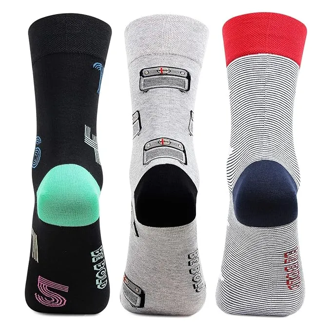 Men Bold Multicolored Crew Socks-Pack of 3