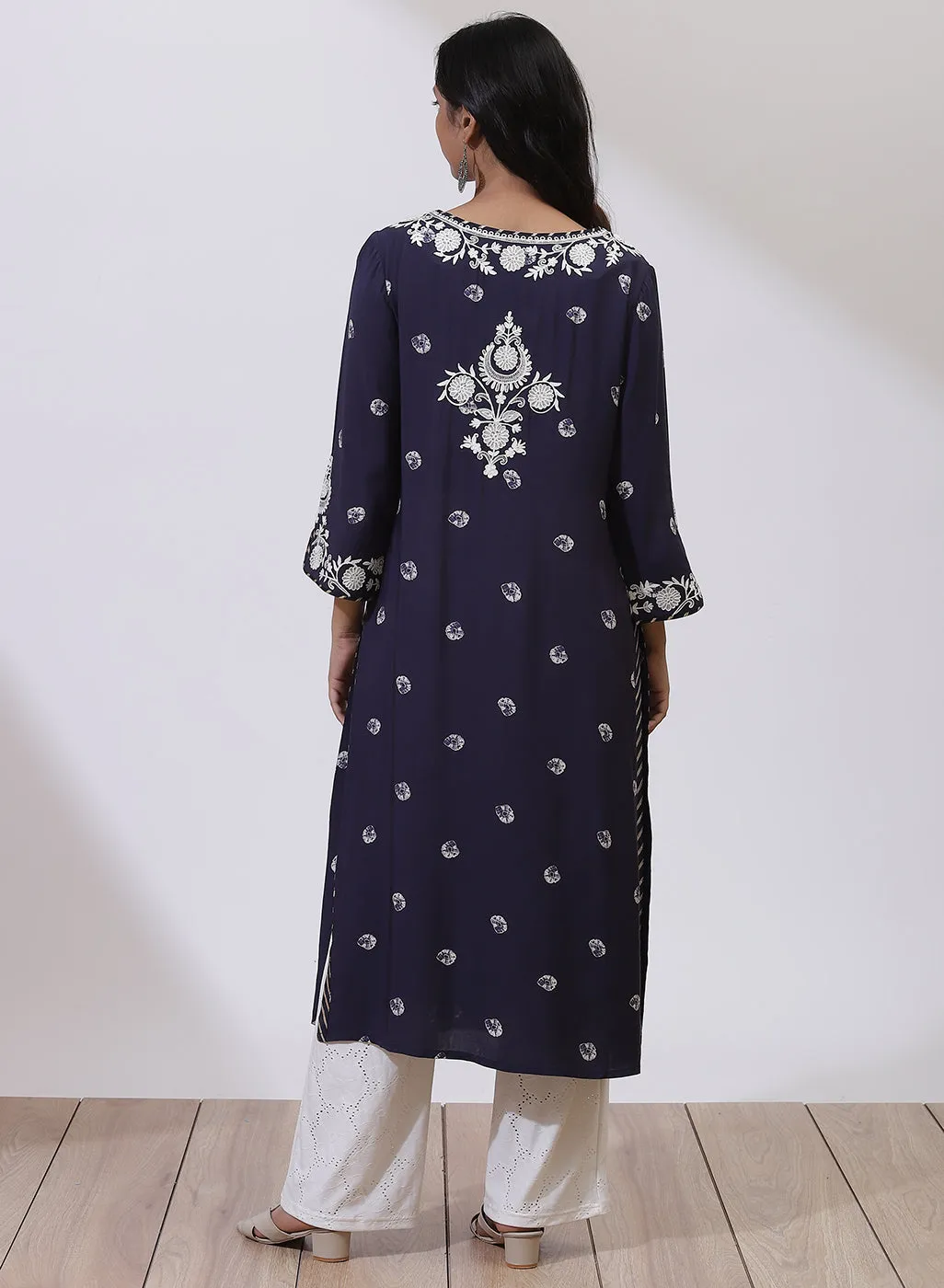 Midnight Blue Floral Embroidered Nargis Kurta