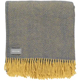 Navy & Mustard Herringbone Wool Throw