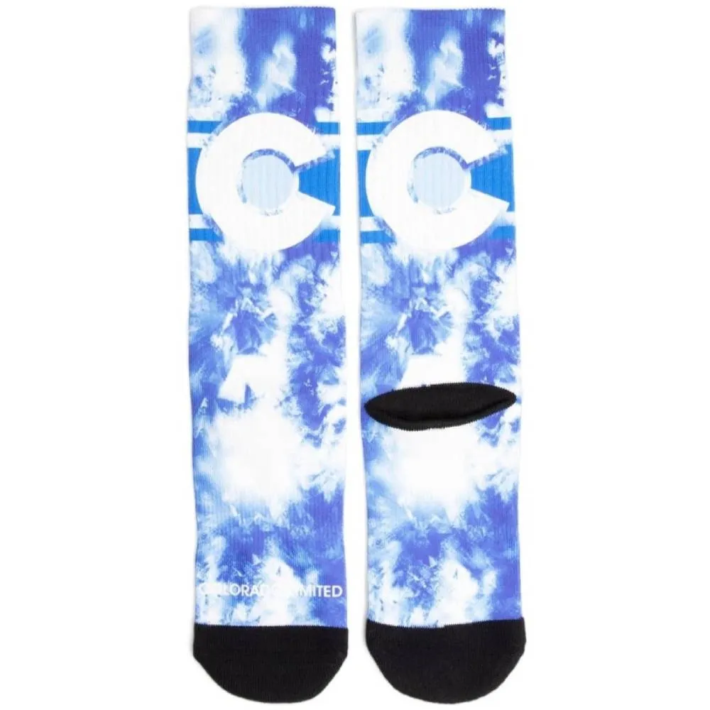 Pearl Blue Tie Dye Colorado Flag Socks