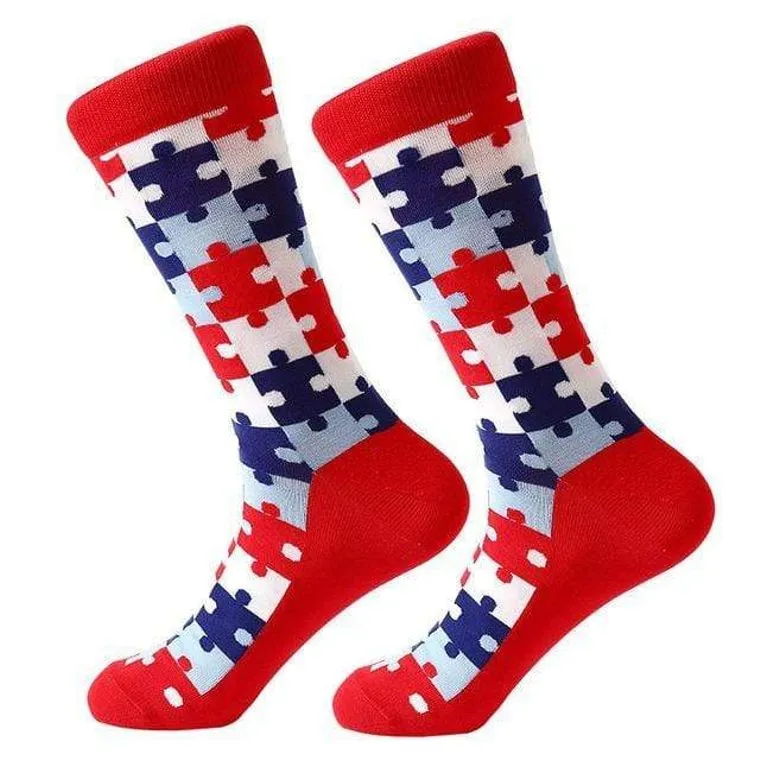 Puzzle Pieces Pattern Socks from the Sock Panda (Adult Large - Men's Shoe Sizes 8-12)