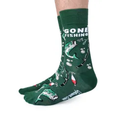 "Gone Fishing" Cotton Crew Socks by Uptown Sox - Large