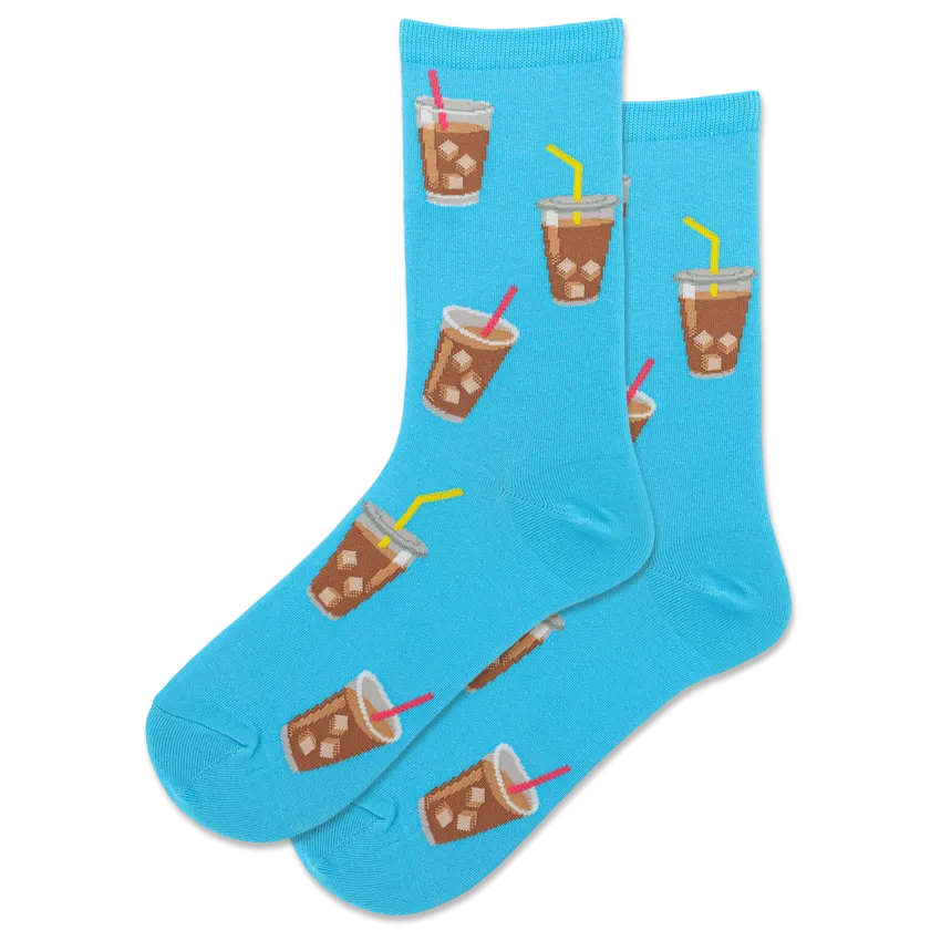 "Iced Coffee" Cotton Dress Crew Socks by Hot Sox