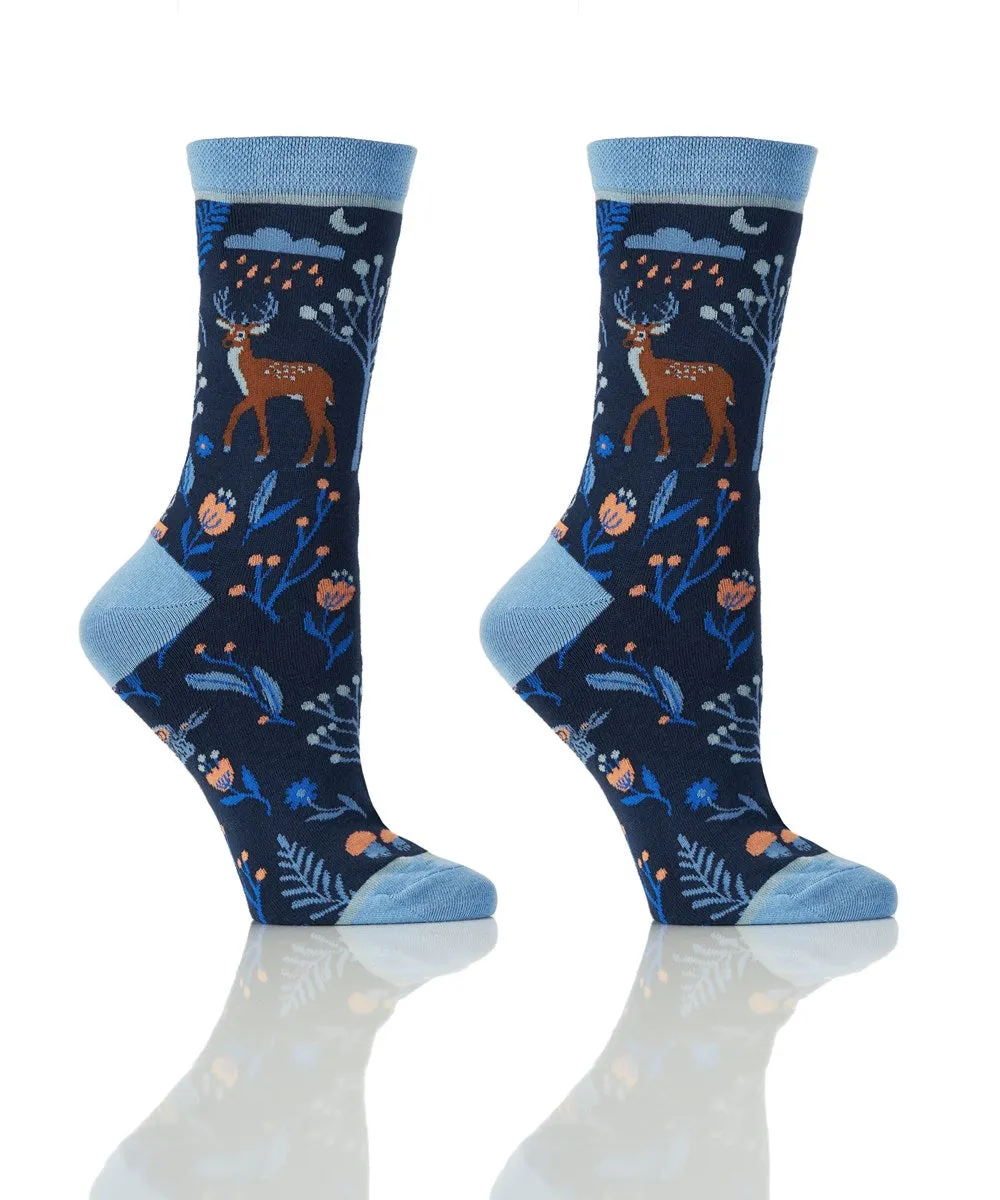 "Night Forest" Cotton Dress Crew Socks by YO Sox -Medium