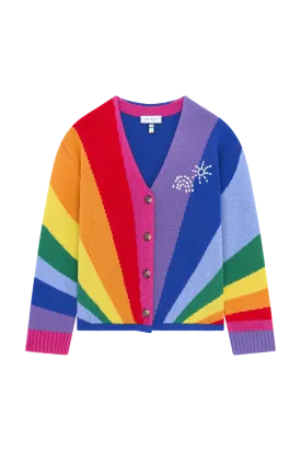 Rainbow Ray Hand Knit Cardigan With Embroidery