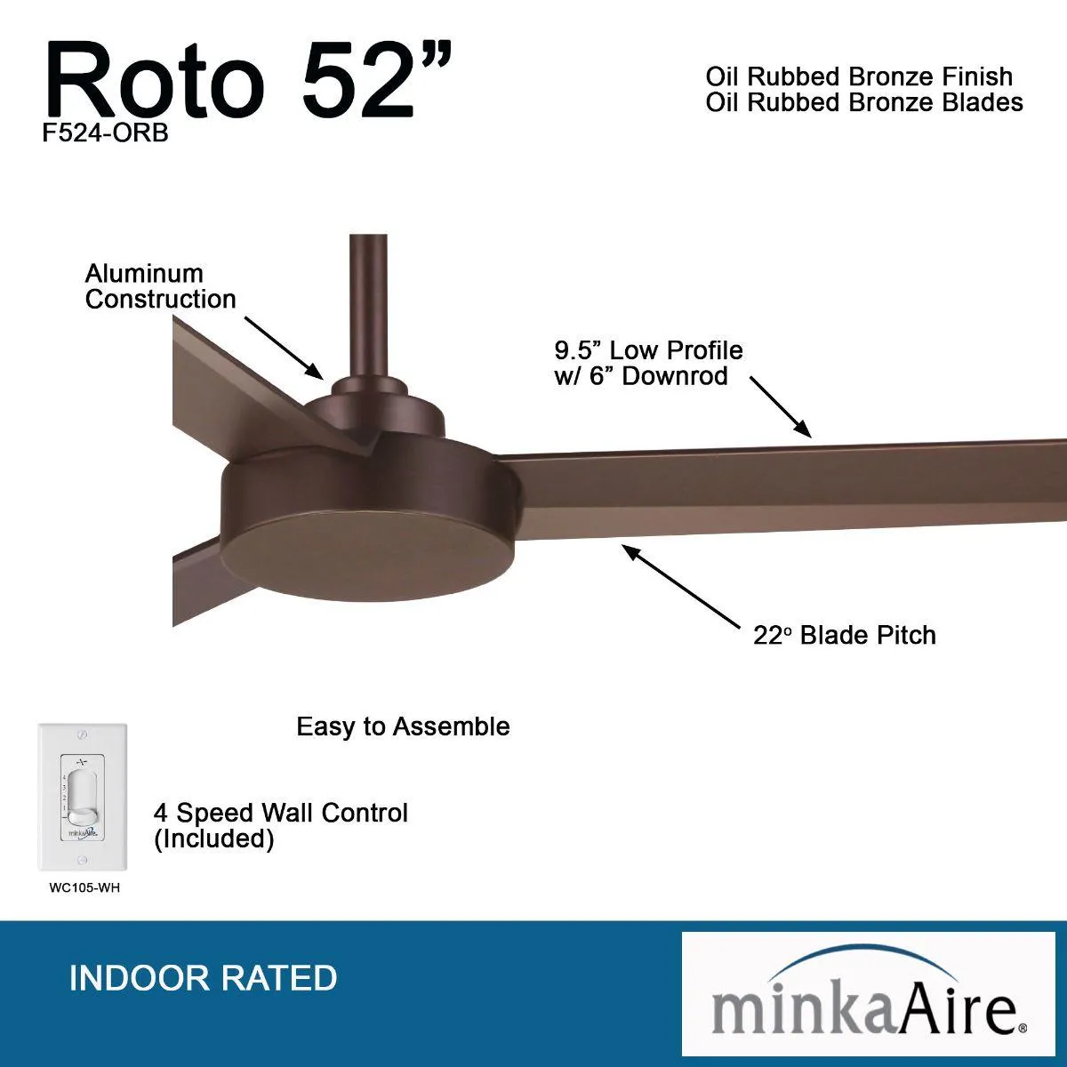 Roto 52" Bronze Ceiling Fan with Wall Control