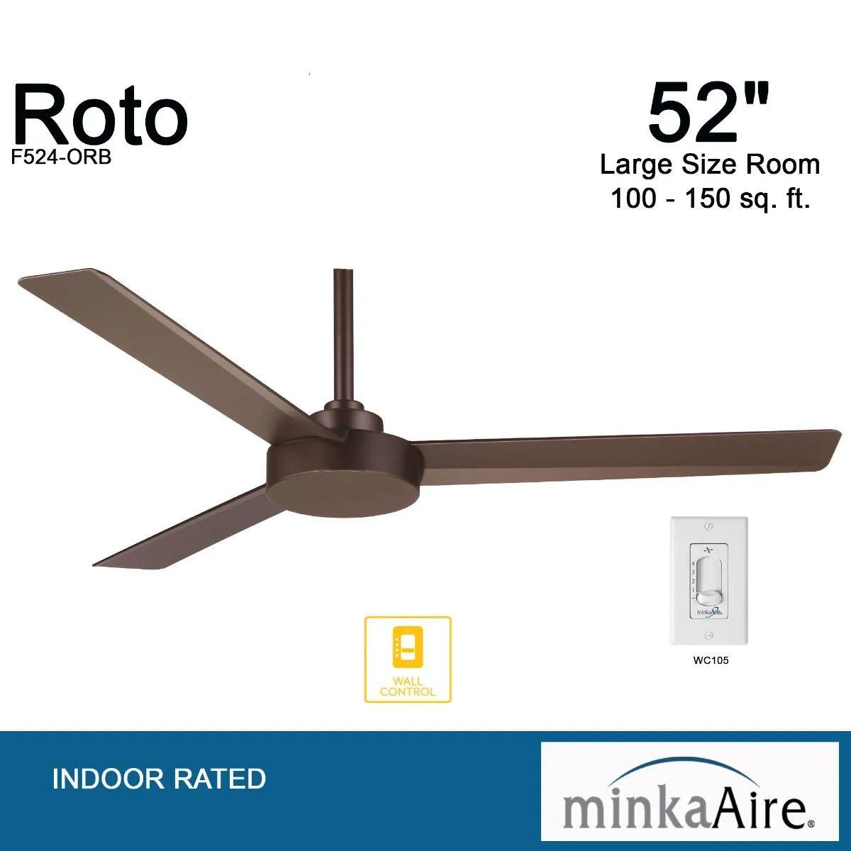 Roto 52" Bronze Ceiling Fan with Wall Control