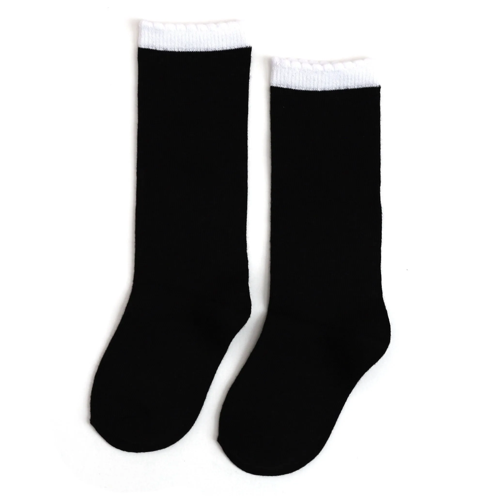 Scalloped Knee High Socks - Black/White