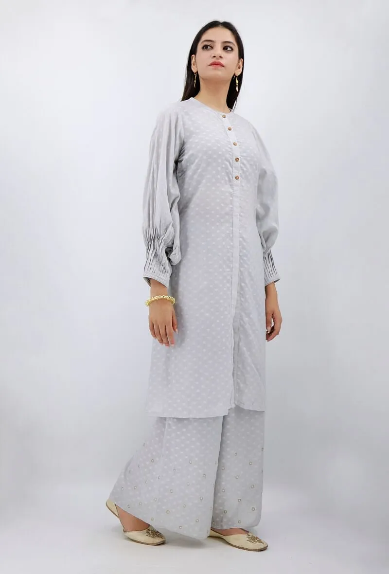 Taraab Slate Grey Cotton Kurta With Pintuck Sleeve Cuffs