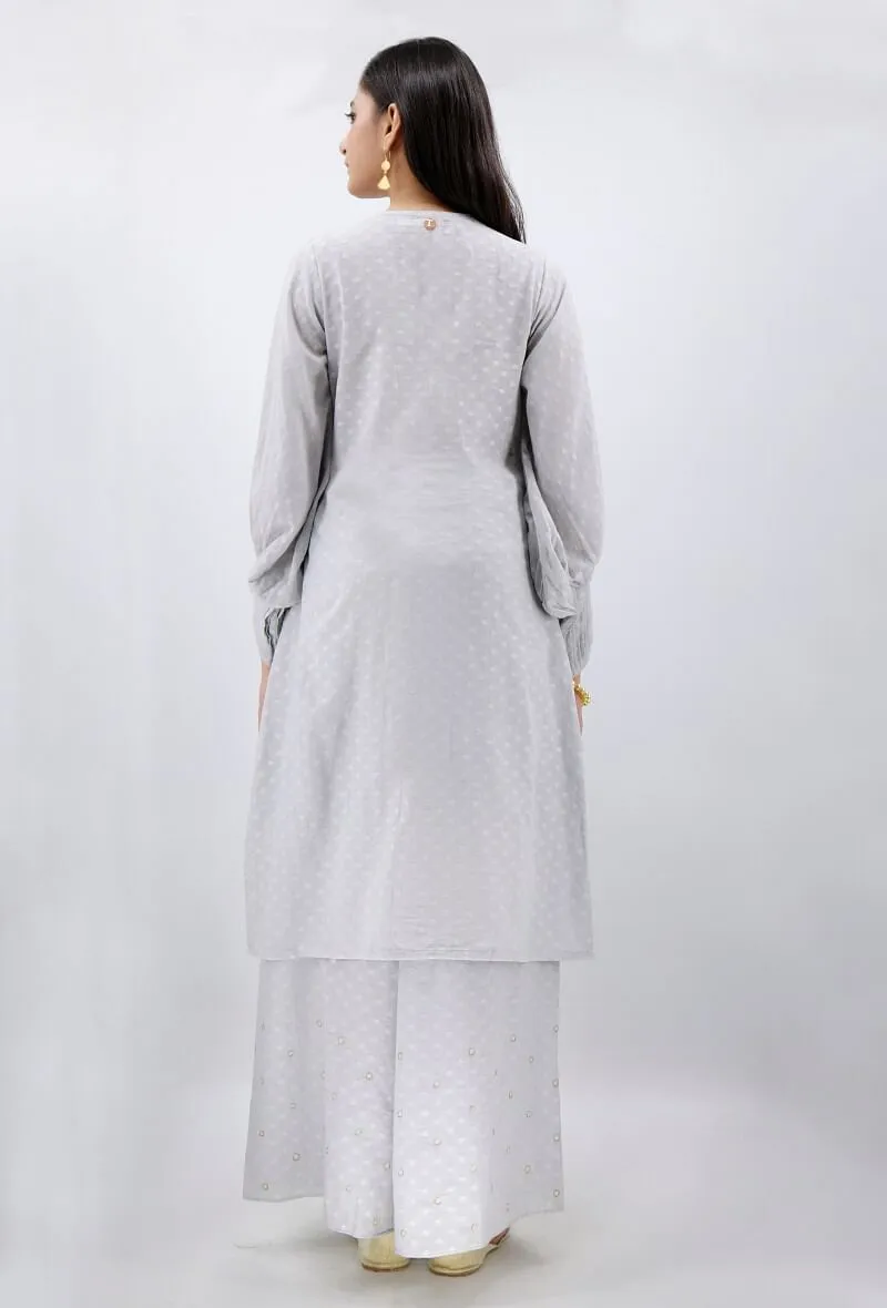 Taraab Slate Grey Cotton Kurta With Pintuck Sleeve Cuffs