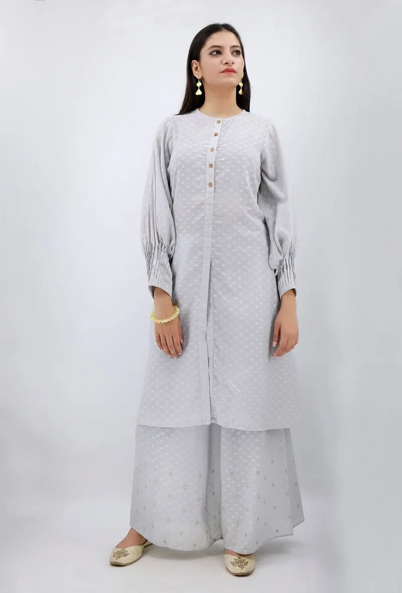 Taraab Slate Grey Cotton Kurta With Pintuck Sleeve Cuffs