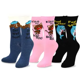 TeeHee Socks Women's Get Well Cotton Crew Assorted Animal 3-Pack (11886)