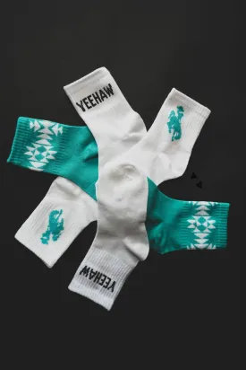 Turquoise Yeehaw bronc socks~kids