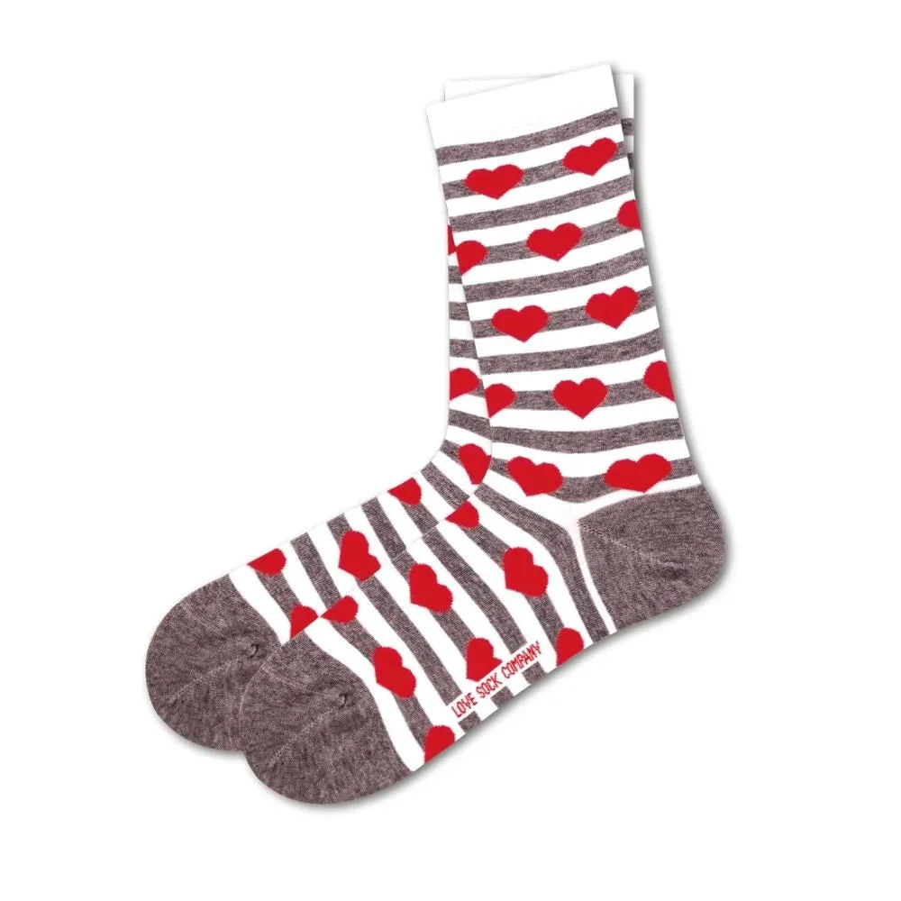 Women's Striped Dress Socks - Organic Cotton, Heart Pattern